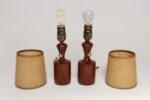 Pair of Danish Modern Diminutive Sculptural Teak and Brass Table Lamps - Image 7
