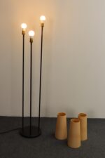Vintage Black Metal Three Fixture Floor Lamp with Shades by David Wurster - Image 8