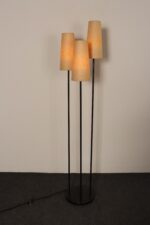 Vintage Black Metal Three Fixture Floor Lamp with Shades by David Wurster - Image 4