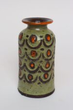 Vintage Italian Green, Brown and Orange Glaze Incised Ceramic Vase by Bitossi - Image 2