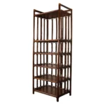 Vintage French Stained Bamboo and Rattan Six Tier Open Etagere / Bookshelf