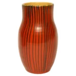 Vintage Swedish Modern Orange, Yellow, and Green Striped Ceramic Vase