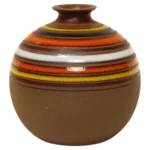 Vintage Italian Aldo Londi for Bitossi Brown Ceramic "Fascie Colorate" Orb Vase
