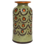 Vintage Italian Green, Brown and Orange Glaze Incised Ceramic Vase by Bitossi