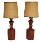 Pair of Danish Modern Diminutive Sculptural Teak and Brass Table Lamps