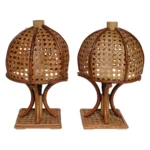 Pair of Vintage Italian Modern Rattan and Bamboo Decorator Table / Bedside Lamps