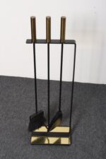 Vintage Modernist Iron and Brass Fireplace Tool Set with Brush, Shovel and Poker - Image 3