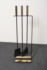 Vintage Modernist Iron and Brass Fireplace Tool Set with Brush, Shovel and Poker - Image 2