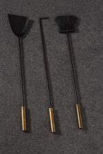Vintage Modernist Iron and Brass Fireplace Tool Set with Brush, Shovel and Poker - Image 9