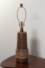 Vintage Brown Ceramic and Walnut Table Lamp with Finial by Gordon and Jane Martz - Image 4