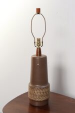 Vintage Brown Ceramic and Walnut Table Lamp with Finial by Gordon and Jane Martz - Image 8