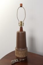Vintage Brown Ceramic and Walnut Table Lamp with Finial by Gordon and Jane Martz - Image 6