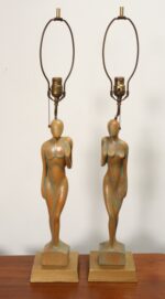 Pair of Vintage Male and Female Figural Carved Table Lamps by Clifford C Stasack - Image 7