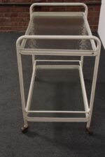 Vintage Tamiami Two Tier Glass and White Enamel Metal Bar Cart by Brown Jordan - Image 12