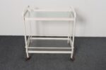 Vintage Tamiami Two Tier Glass and White Enamel Metal Bar Cart by Brown Jordan - Image 5