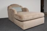 Vintage Art Deco-Style Chaise Lounge in Taupe Chenille with Ebonized Plinth Feet - Image 3