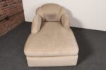 Vintage Art Deco-Style Chaise Lounge in Taupe Chenille with Ebonized Plinth Feet - Image 6