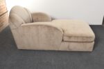 Vintage Art Deco-Style Chaise Lounge in Taupe Chenille with Ebonized Plinth Feet - Image 11