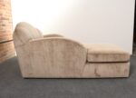 Vintage Art Deco-Style Chaise Lounge in Taupe Chenille with Ebonized Plinth Feet - Image 10