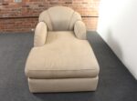 Vintage Art Deco-Style Chaise Lounge in Taupe Chenille with Ebonized Plinth Feet - Image 4