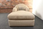 Vintage Art Deco-Style Chaise Lounge in Taupe Chenille with Ebonized Plinth Feet - Image 7