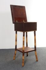 Antique Aesthestic Movement Stained Oak Sewing / Decorative Box on Bamboo Stand - Image 2