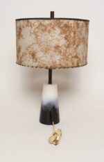 Vintage Atomic Aladdin Matte Blue and White Glazed Ceramic Table Lamp with Shade - Image 4