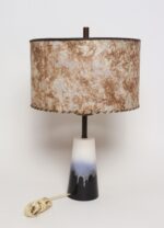 Vintage Atomic Aladdin Matte Blue and White Glazed Ceramic Table Lamp with Shade - Image 2