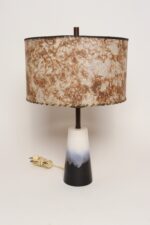 Vintage Atomic Aladdin Matte Blue and White Glazed Ceramic Table Lamp with Shade - Image 3