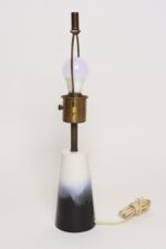 Vintage Atomic Aladdin Matte Blue and White Glazed Ceramic Table Lamp with Shade - Image 7
