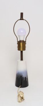 Vintage Atomic Aladdin Matte Blue and White Glazed Ceramic Table Lamp with Shade - Image 11