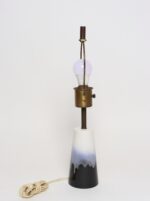 Vintage Atomic Aladdin Matte Blue and White Glazed Ceramic Table Lamp with Shade - Image 5