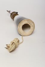 Vintage Atomic Aladdin Matte Blue and White Glazed Ceramic Table Lamp with Shade - Image 14