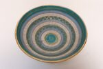 Large Teal and Gilt Ceramic "Seta" Pedestal Bowl by Aldo Londi for Bitossi Italy - Image 3