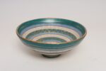 Large Teal and Gilt Ceramic "Seta" Pedestal Bowl by Aldo Londi for Bitossi Italy - Image 5