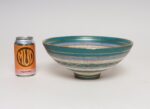 Large Teal and Gilt Ceramic "Seta" Pedestal Bowl by Aldo Londi for Bitossi Italy - Image 7