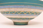 Large Teal and Gilt Ceramic "Seta" Pedestal Bowl by Aldo Londi for Bitossi Italy - Image 8