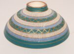 Large Teal and Gilt Ceramic "Seta" Pedestal Bowl by Aldo Londi for Bitossi Italy - Image 6