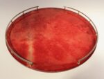 Large Italian Modernist Round Tray in Brass and Dyed Red Goatskin by Aldo Tura - Image 2