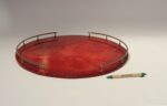 Large Italian Modernist Round Tray in Brass and Dyed Red Goatskin by Aldo Tura - Image 9