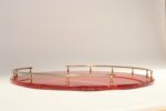 Large Italian Modernist Round Tray in Brass and Dyed Red Goatskin by Aldo Tura - Image 4