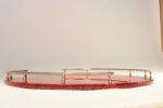 Large Italian Modernist Round Tray in Brass and Dyed Red Goatskin by Aldo Tura - Image 6