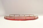Large Italian Modernist Round Tray in Brass and Dyed Red Goatskin by Aldo Tura - Image 5
