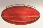Large Italian Modernist Round Tray in Brass and Dyed Red Goatskin by Aldo Tura - Image 3