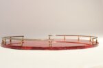 Large Italian Modernist Round Tray in Brass and Dyed Red Goatskin by Aldo Tura - Image 7
