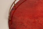 Large Italian Modernist Round Tray in Brass and Dyed Red Goatskin by Aldo Tura - Image 10
