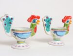 Pair of Hand Painted Vintage Italian Ceramic Rooster Compotes/Vases by De Simone - Image 2