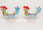 Pair of Hand Painted Vintage Italian Ceramic Rooster Compotes/Vases by De Simone - Image 4