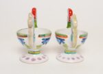Pair of Hand Painted Vintage Italian Ceramic Rooster Compotes/Vases by De Simone - Image 3