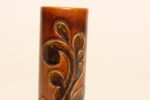 Vintage Studio Pottery Sunburst and Botanical Motif Matte Amber Glazed Vase - Image 9